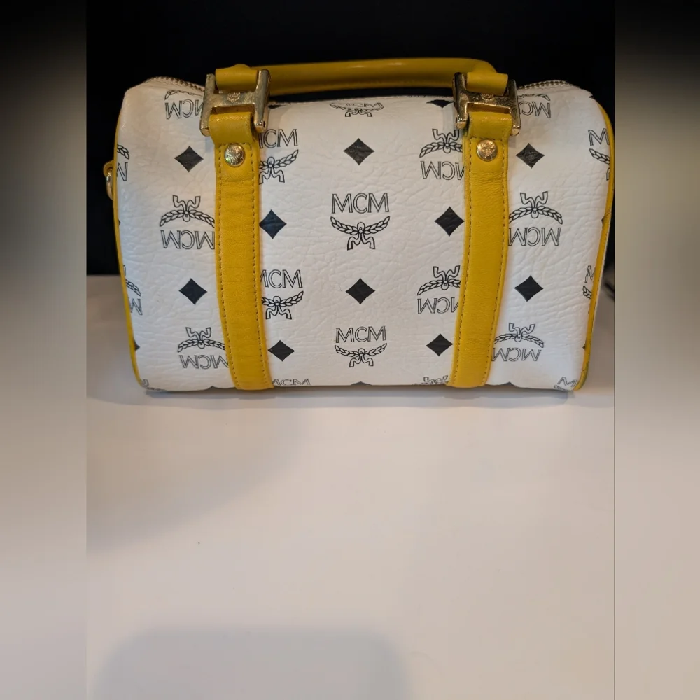 MCM Visetos Yellow and White Boston Satchel